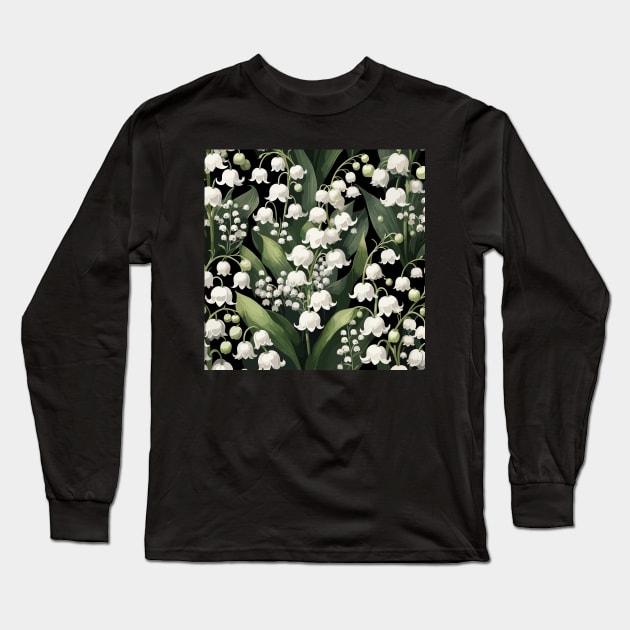Lily of The Valley on Black Long Sleeve T-Shirt by Siha Arts